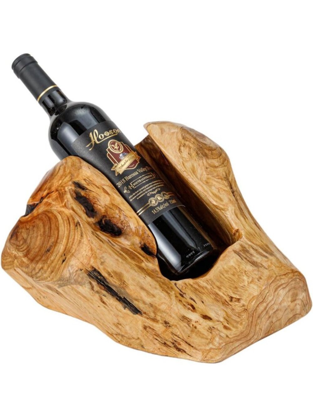 Handcarved Natural Root Wood Wine Bottle Holder - Rustic Tabletop Display Stand